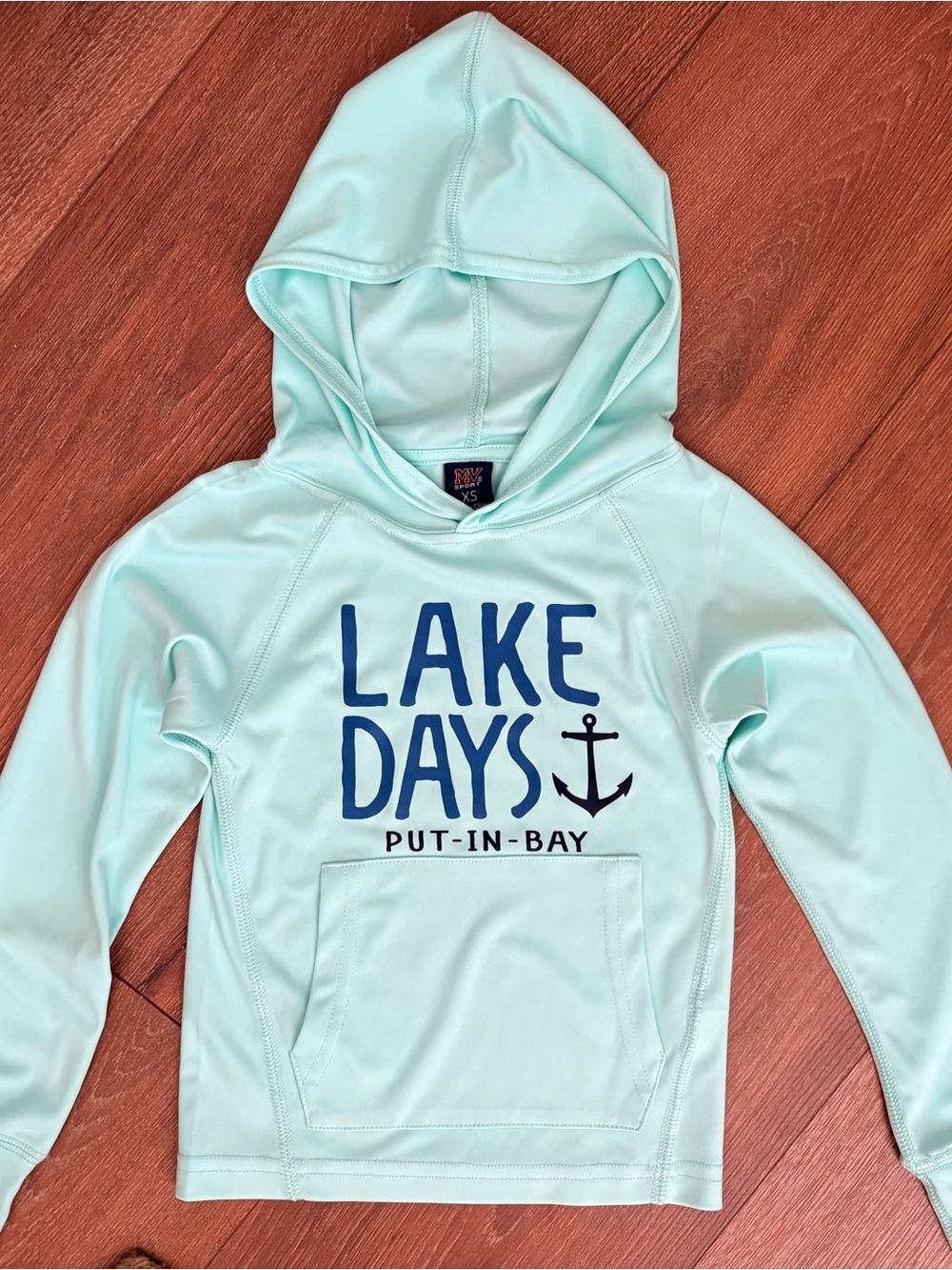 MV Sport Aqua Hooded Swim Top with Navy Lake Days Graphic XS Kids
